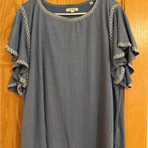 Max Studio Slate Blue Blouse with Ruffled Sleeves